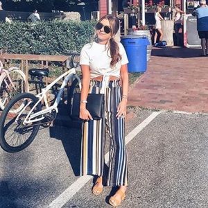 Stripe paper bag waist pant